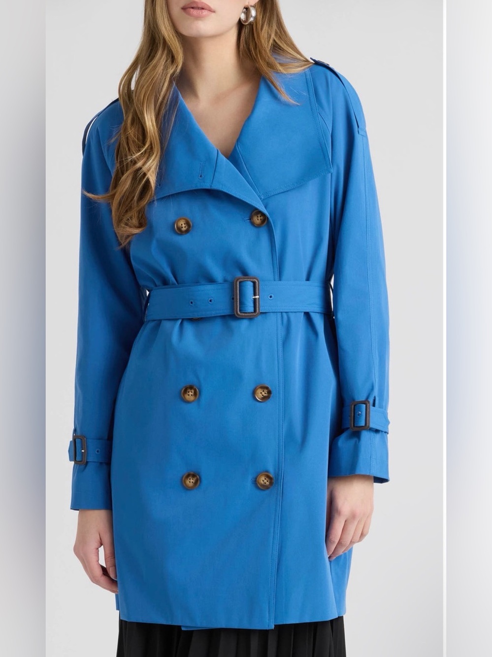 NVLT Sky Blue Double-Breasted Trench Coat with Belt